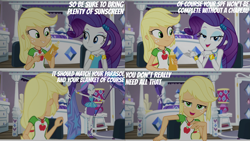 Size: 2000x1125 | Tagged: safe, edit, edited screencap, editor:quoterific, screencap, applejack, rarity, human, camping must-haves, equestria girls, g4, my little pony equestria girls: better together, cute, raribetes, rarity's bedroom