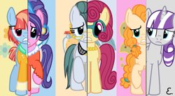 Size: 1505x828 | Tagged: safe, artist:hyper-e, cloudy quartz, cookie crumbles, pear butter, posey shy, twilight velvet, windy whistles, earth pony, pegasus, pony, unicorn, g4, base used, female, group, mare, mom six, what my cutie mark is telling me