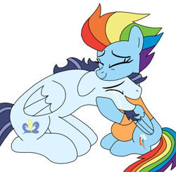 Size: 742x720 | Tagged: safe, artist:dasher666, rainbow dash, soarin', pegasus, pony, g4, the last problem, crying, female, male, mare, older, older rainbow dash, older soarin', older soarindash, preggo dash, pregnant, ship:soarindash, shipping, simple background, stallion, straight, tears of joy, white background