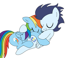 Size: 811x720 | Tagged: safe, artist:dasher666, rainbow dash, soarin', pegasus, pony, g4, female, male, mare, ship:soarindash, shipping, simple background, sleeping, stallion, straight, white background