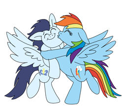 Size: 786x720 | Tagged: safe, artist:dasher666, rainbow dash, soarin', pegasus, pony, g4, bipedal, cheek kiss, female, kissing, male, mare, ship:soarindash, shipping, simple background, stallion, straight, white background