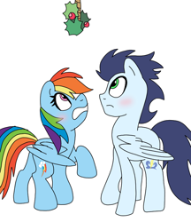 Size: 720x834 | Tagged: safe, artist:dasher666, rainbow dash, soarin', pegasus, pony, g4, female, holly, holly mistaken for mistletoe, male, mare, ship:soarindash, shipping, simple background, stallion, straight, white background