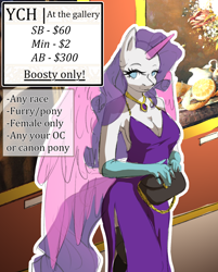 Size: 1600x1987 | Tagged: safe, artist:blueomlette, oc, anthro, auction, auction open, beautiful, clothes, commission, dress, gallery, painting, solo, your character here