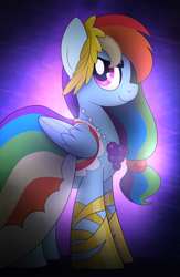 Size: 3375x5175 | Tagged: safe, artist:drawponies, rainbow dash, pegasus, pony, g4, 2015, clothes, dress, female, gala dress, grand galloping gala, mare, old art, solo