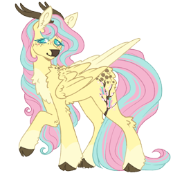 Size: 1000x1000 | Tagged: safe, artist:kazmuun, fluttershy, deer, deer pony, original species, peryton, g4, simple background, solo, species swap, transparent background