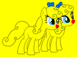 Size: 570x420 | Tagged: safe, artist:firepony-bases, artist:spitfirethepegasusfan39, artist:ukulelemoon, earth pony, pony, g4, adult blank flank, base used, blank flank, bow, duo, female, hair bow, little miss, little miss twins, mare, mr. men, mr. men little miss, ponified, red nose, siblings, simple background, sisters, smiling, twins, yellow background
