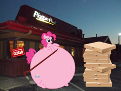 Size: 856x642 | Tagged: safe, artist:simonstudio587, pinkie pie, g4, food, inflation, irl, photo, pizza, pizza box, pizza hut, solo, spherical inflation