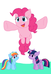 Size: 1103x1610 | Tagged: safe, artist:cmara, pinkie pie, rainbow dash, twilight sparkle, alicorn, earth pony, pegasus, pony, g4, female, glomp, twilight sparkle (alicorn)