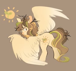 Size: 875x816 | Tagged: safe, artist:couriercats, oc, oc only, oc:drowzy skies, pegasus, pony, bags under eyes, big ears, brown mane, brown tail, colored nose, colored pinnae, colored wings, frown, gradient wings, large wings, lidded eyes, long tail, looking back, messy mane, multicolored mane, multicolored tail, pegasus oc, reference sheet, solo, spread wings, standing, stick in tail, tail, twigs in mane, wings