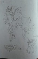 Size: 720x1097 | Tagged: safe, artist:sugar lollipop, oc, oc only, oc:iris, changeling, changeling queen, albino, blind, changeling oc, changeling queen oc, cute, female, mother, paper, redesign, sketch, sketch dump, story included, traditional art