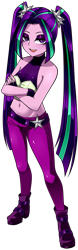 Size: 871x2796 | Tagged: safe, artist:nekojackun, aria blaze, human, equestria girls, g4, 2d, bare shoulders, belly button, boots, breasts, cleavage, clothes, crossed arms, eyeshadow, female, fingerless gloves, fingernails, gloves, looking at you, looking up, makeup, midriff, nails, open mouth, pants, pigtails, shoes, short shirt, simple background, sleeveless, smiling, smiling at you, smug, stupid sexy aria blaze, tank top, transparent background, twintails