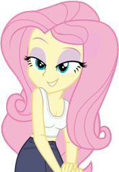 Size: 611x880 | Tagged: safe, artist:edy_january, edit, edited screencap, screencap, fluttershy, human, equestria girls, equestria girls series, g4, belly button, breasts, busty fluttershy, clothes, denim, eyeshadow, gta online, gta vi, ibispaint x, jeans, lucia, makeup, pants, parody, reference, shirt, simple background, solo, tank top, transparent background