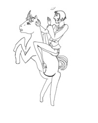 Size: 875x1100 | Tagged: safe, artist:badmilkdog, oc, oc only, oc:comrade colt, human, pony, unicorn, monochrome, riding, riding a pony, sketch
