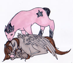 Size: 801x693 | Tagged: safe, artist:badmilkdog, oc, oc:comrade colt, pegasus, unicorn, foal