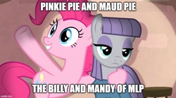 Size: 888x499 | Tagged: safe, screencap, maud pie, pinkie pie, g4, the maud couple, caption, image macro, imgflip, text, the grim adventures of billy and mandy