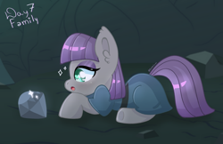 Size: 2843x1842 | Tagged: safe, artist:bubblegooey, maud pie, earth pony, pony, g4, :o, blushing, cave, clothes, crouching, cute, daaaaaaaaaaaw, ear fluff, eyeshadow, female, frock coat, heart, heart eyes, lidded eyes, looking at something, lying down, makeup, mare, maudabetes, open mouth, prone, rock, shiny eyes, shiny mane, side view, signature, solo, sparkles, sparkly eyes, surprised, text, that pony sure does love rocks, wingding eyes
