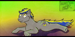 Size: 2000x1000 | Tagged: safe, artist:blindcoyote, oc, oc only, earth pony, pony, confused, gradient background, looking up, lying down, male, prone, solo, stallion