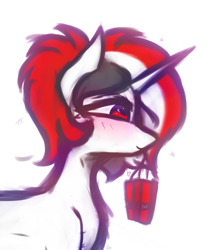 Size: 1284x1511 | Tagged: safe, artist:lu.de, oc, oc only, oc:red rocket, pony, unicorn, fallout equestria, blushing, cute, dynamite, explosives, eyes open, floating heart, heart, ocbetes, red eyes, simple background, solo, white background