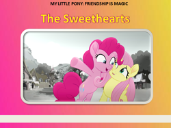 Size: 959x719 | Tagged: artist needed, safe, anonymous artist, edit, edited screencap, screencap, fluttershy, pinkie pie, earth pony, pegasus, pony, g4, rainbow roadtrip, book, book cover, cheek squish, cover, cute, cuteness overload, daaaaaaaaaaaw, diapinkes, duo, fanmade book cover, female, gradient background, grin, headcanon, headcanon in the description, lesbian, mare, open mouth, open smile, ship:flutterpie, shipping, shyabetes, smiling, spin-off, squishy cheeks, the railway series, wholesome