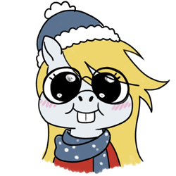 Size: 900x900 | Tagged: safe, artist:gummylovesart, oc, oc only, oc:fox, pegasus, pony, big eyes, blushing, clothes, cute, hat, looking at you, nerd, scarf, simple background, white background, winter outfit