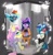 Size: 3916x4000 | Tagged: safe, artist:madiwann, dj pon-3, fluttershy, rainbow dash, twilight sparkle, vinyl scratch, robot, unicorn, semi-anthro, g4, bipedal, clothes, drone, elevator, fanart, futuristic, glasses, group, headphones, jacket, leaning, looking back, nintendo, short shirt, side order, splatoon, splatoon 3, text, unicorn twilight, white text