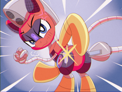 Size: 1500x1125 | Tagged: safe, artist:trackheadtherobopony, oc, oc:trackhead, pony, robot, robot pony, :3, bipedal, bite my shiny metal ass, blushing, butt, cross-popping veins, emanata, fist, looking at you, plot, prehensile tail, robutt, solo, speed lines, tail