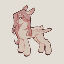 Size: 1280x1280 | Tagged: safe, artist:soppinator, fluttershy, sheep, g4, beanbrows, colored eyebrows, colored hooves, colored pinnae, ear fluff, eyebrows, female, fluffy, fluttersheep, folded wings, gray background, long hair, no mouth, pink hair, profile, sheepified, simple background, soft color, solo, species swap, standing, wings