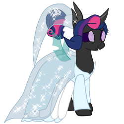 Size: 1594x1594 | Tagged: safe, artist:arkogon, twilight sparkle, changeling, g4, alternate hairstyle, bride, changelingified, clothes, don bluth, dress, female, holeless, simple background, smiling, solo, species swap, thumbelina, thumbelina (1994), transparent background, twiling, vector, wedding dress, wedding veil
