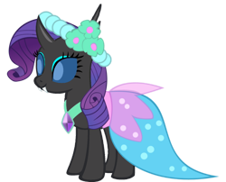 Size: 1280x1035 | Tagged: safe, artist:arkogon, rarity, changeling, g4, bridesmaid, bridesmaid dress, bridesmaid rarity, changelingified, clothes, dress, eyeshadow, female, holeless, makeup, simple background, smiling, solo, species swap, transparent background, vector