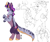 Size: 2048x1707 | Tagged: safe, artist:battiegutz, discord, twilight sparkle, draconequus, g4, alternate universe, beard, bipedal, blushing, brother and sister, cheek fluff, chest fluff, coat markings, colored belly, colored hooves, colored horn, colored mouth, colored paws, colored pinnae, colored sclera, covering mouth, crying, curved horn, draconequified, duo, duo male and female, ear fluff, eye clipping through hair, eyes closed, facial hair, fangs, female, floppy ears, folded wings, freckles, hand on shoulder, horn, looking at someone, looking back, looking up, male, mohawk, multicolored hair, pink eyes, purple hair, question mark, raised hoof, siblings, simple background, sketch, sketch dump, smiling, sparkles, species swap, spots, standing, statue discord, twikonequus, white background, wingding eyes, wings, yellow sclera