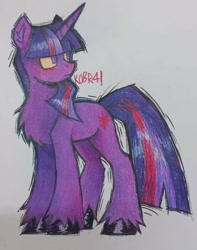 Size: 1080x1370 | Tagged: safe, artist:k0br4, twilight sparkle, unicorn, g4, chest fluff, ear fluff, simple background, solo, standing, traditional art, unicorn twilight, unshorn fetlocks, white background