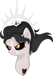 Size: 1042x1500 | Tagged: safe, artist:pure-blue-heart, oc, oc only, pegasus, bust, colored sclera, crown, female, flowing mane, gift art, heart, jewelry, mare, pegasus oc, regalia, scar, scarred, simple background, transparent background