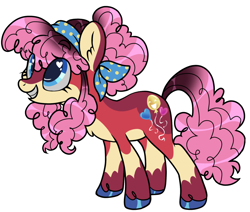 Size: 1614x1368 | Tagged: safe, artist:battiegutz, part of a set, pinkie pie, earth pony, pony, g4, alternate color palette, alternate design, alternate hairstyle, bandana, blue eyes, chest fluff, coat markings, colored belly, colored hooves, colored pinnae, colored sclera, curly mane, curly tail, dorsal stripe, ear fluff, eye clipping through hair, eyelashes, facial markings, female, gradient mane, gradient tail, headband, heart, heart eyes, leaning forward, looking up, mealy mouth (coat marking), pink mane, pink tail, ponytail, redesign, shiny hooves, shiny mane, shiny tail, simple background, smiling, socks (coat markings), solo, standing, tail, tied hair, two toned mane, two toned tail, unshorn fetlocks, white background, wingding eyes