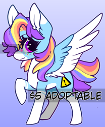 Size: 866x1043 | Tagged: safe, artist:woofpoods, oc, oc only, pegasus, adoptable, gradient background, pegasus oc, rainbow, solo