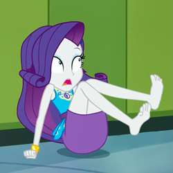 Size: 721x720 | Tagged: safe, artist:paco777yuyu, rarity, human, best trends forever, equestria girls, equestria girls series, g4, bracelet, canterlot high, clothes, dress, feet, female, jewelry, lockers, missing accessory, rarity peplum dress, skirt, soles