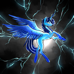 Size: 2000x2000 | Tagged: safe, artist:oniiponii, oc, oc:blue thunder, alicorn, lightning, storm, thunderstorm