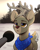 Size: 1944x2439 | Tagged: safe, artist:argigen, oc, deer, deer pony, hybrid, original species, pony, bandana, ear fluff, horns, meme, microphone, ponified animal photo, snow, solo, tail, tail fluff