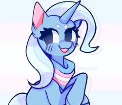 Size: 1410x1214 | Tagged: safe, artist:sillyp0ne, trixie, pony, unicorn, g4, female, horn, looking at you, mare, pride, pride flag, signature, smiling, smiling at you, solo, transgender pride flag