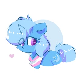 Size: 1000x1000 | Tagged: safe, artist:skylinepony_, trixie, pony, unicorn, g4, blush lines, blushing, cheek fluff, eye clipping through hair, female, heart, heart eyes, horn, mare, pride, pride flag, signature, simple background, solo, transgender pride flag, white background, wingding eyes