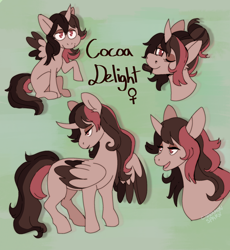 Size: 1780x1935 | Tagged: safe, artist:cinnamonsparx, oc, oc only, oc:cocoa delight, alicorn, pony, colored wings, female, mare, solo, two toned wings, wings