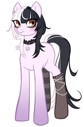 Size: 2659x4000 | Tagged: safe, artist:wtfponytime, earth pony, pony, bags under eyes, blushing, chains, choker, clothes, gradient legs, hololive, hololive advent, ponified, shiori novella, simple background, socks, solo, tail, transparent background, two toned mane, two toned tail, vtuber
