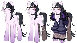 Size: 7053x4000 | Tagged: safe, artist:wtfponytime, earth pony, pony, bags under eyes, blushing, chains, choker, clothes, coat, fur coat, gradient legs, hololive, hololive advent, jacket, ponified, shiori novella, simple background, socks, solo, tail, transparent background, two toned mane, two toned tail, vtuber
