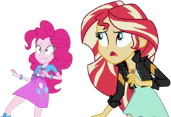 Size: 3653x2520 | Tagged: safe, edit, edited screencap, editor:homersimpson1983, screencap, pinkie pie, sunset shimmer, human, equestria girls, g4, background removed, female, not a vector, simple background, transparent background