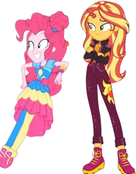 Size: 1965x2520 | Tagged: safe, edit, edited screencap, editor:mrtoonlover83, screencap, pinkie pie, sunset shimmer, human, equestria girls, equestria girls specials, g4, my little pony equestria girls: better together, my little pony equestria girls: sunset's backstage pass, background removed, female, not a vector, simple background, transparent background