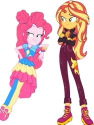 Size: 1892x2520 | Tagged: safe, edit, edited screencap, editor:homersimpson1983, screencap, pinkie pie, sunset shimmer, human, equestria girls, equestria girls specials, g4, my little pony equestria girls: better together, my little pony equestria girls: sunset's backstage pass, background removed, female, not a vector, simple background, transparent background