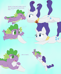 Size: 1700x2051 | Tagged: safe, artist:cmara, rarity, spike, dragon, pony, unicorn, g4, secret of my excess, alphabet, confession, crying, eyeshadow, falling, female, fire ruby, gem, horn, makeup, male, mare, ruby, ship:sparity, shipping, straight, tears of joy