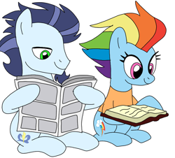 Size: 796x720 | Tagged: safe, artist:dasher666, rainbow dash, soarin', pegasus, pony, g4, the last problem, book, female, journal, male, mare, older, older rainbow dash, older soarin', older soarindash, reading, ship:soarindash, shipping, simple background, stallion, straight, white background