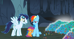 Size: 1280x678 | Tagged: safe, artist:darkmoonanimation, rainbow dash, scootaloo, soarin', pegasus, pony, g4, cute, cutealoo, dashabetes, female, heartwarming, male, scootalove, trio