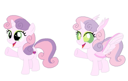 Size: 601x381 | Tagged: artist needed, safe, anonymous artist, artist:selenaede, sweetie belle, changedling, changeling, pony, unicorn, g4, alternate color palette, alternate design, base used, changedlingified, changelingified, cute, eyeshadow, female, filly, foal, headcanon, headcanon in the description, horn, makeup, open mouth, open smile, raised hoof, simple background, smiling, solo, species swap, spread wings, sweetiling, white background, wings