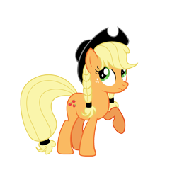 Size: 2375x2283 | Tagged: safe, artist:darbypop1, applejack, earth pony, pony, g4, alternate hairstyle, cute, hat, pigtails, sad, sadorable, simple background, solo, transparent background, twintails